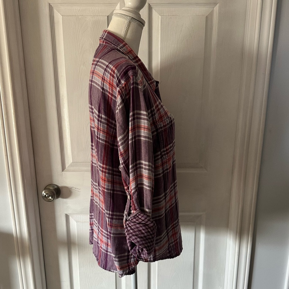 Plaid Button-Up Women's Top - Purple and Red XL Riders by Lee. EUC - Picture 3 of 6